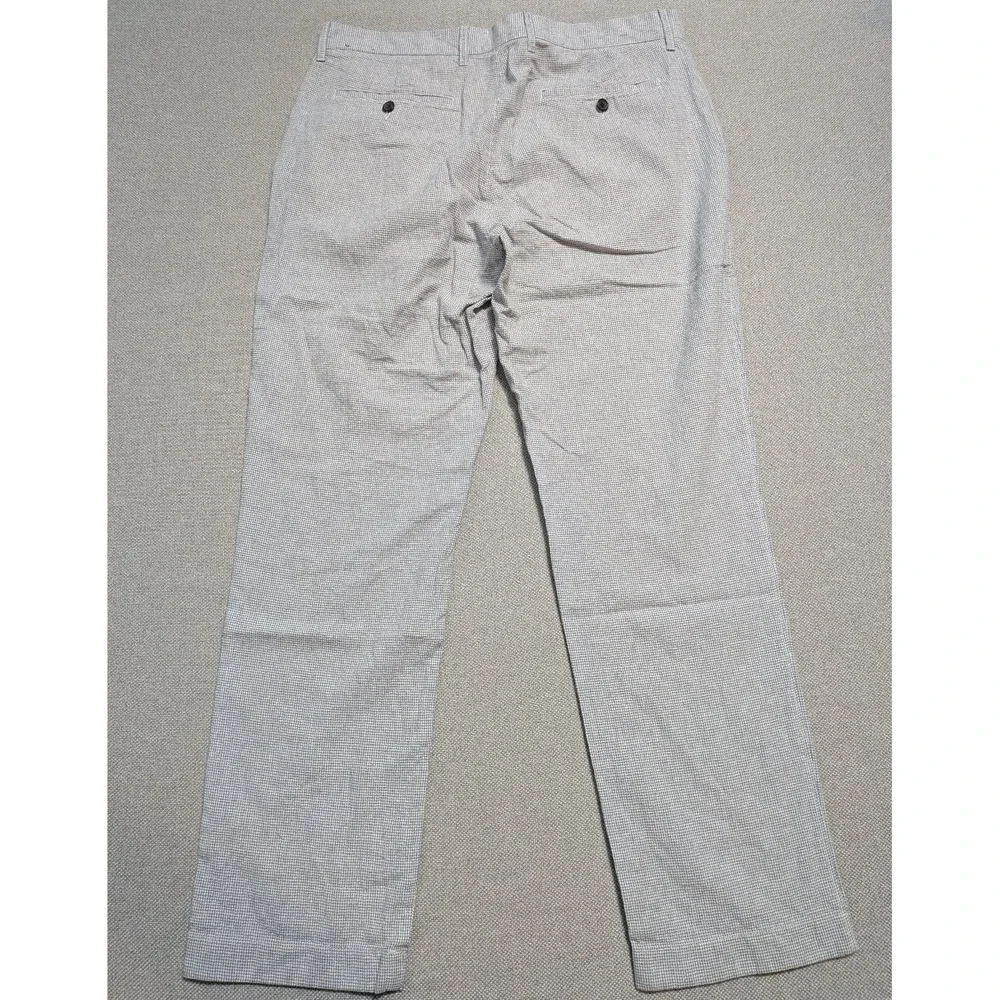 J.CREW Mens Pants Gray 35x32 Linen Blend Micro-Check Straight Summer W35 L32